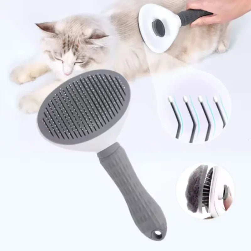 Self-Cleaning Cat Brush – Stainless Steel Grooming Comb for Cats & Dogs
