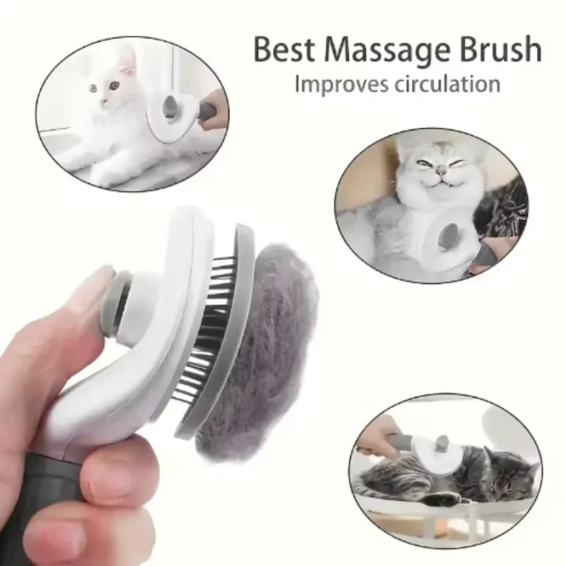 Self-Cleaning Cat Brush – Stainless Steel Grooming Comb for Cats & Dogs