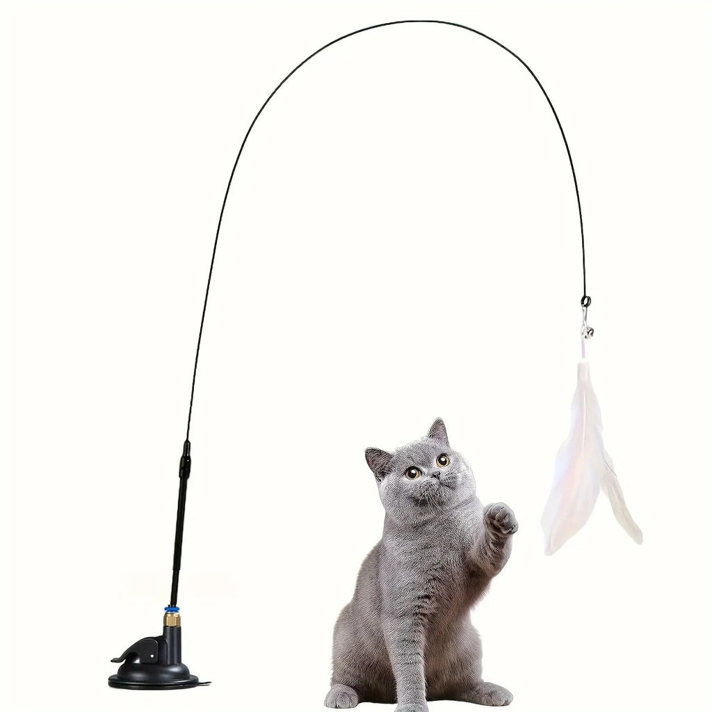 Suction Cup Cat Teaser Wand with Bell and Feathers