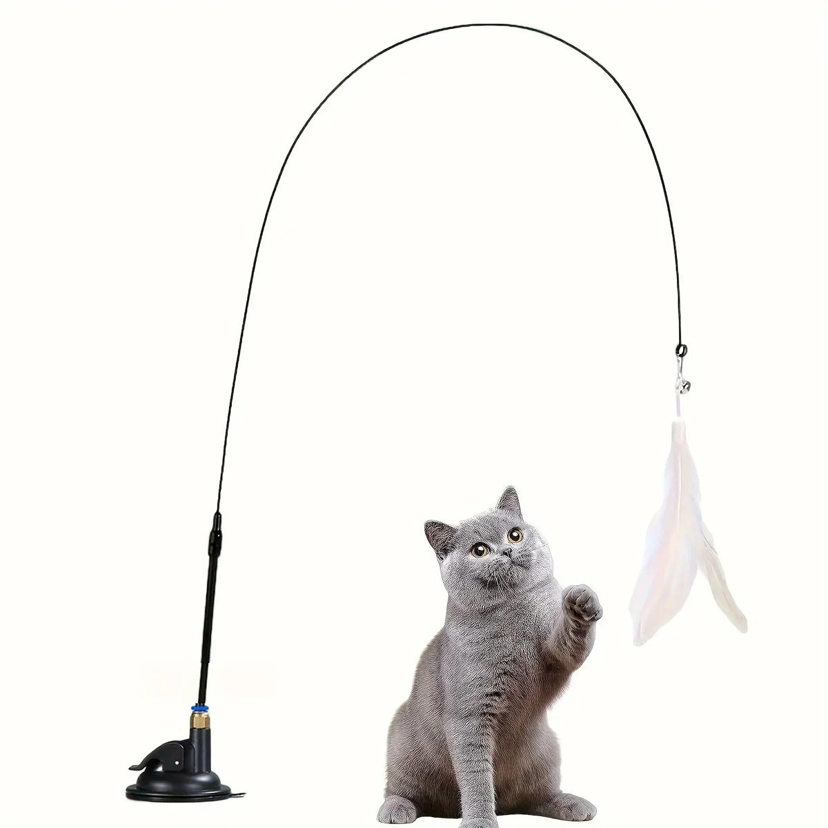 Suction Cup Cat Teaser Wand with Bell and Feathers