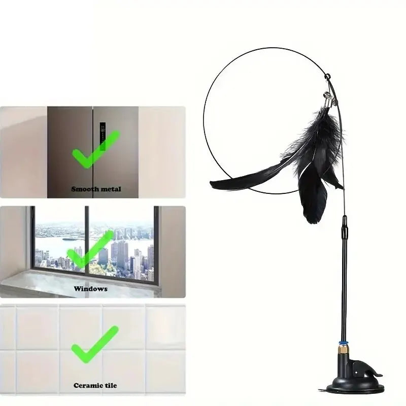 Suction Cup Cat Teaser Wand with Bell and Feathers